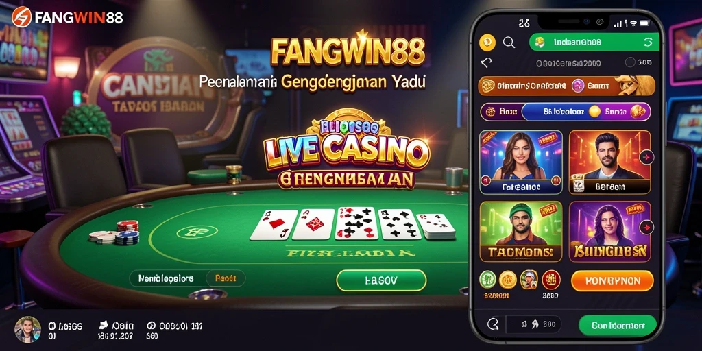 Tampilan FANGWIN88 menampilkan dealer langsung dan permainan kasino yang menarik.