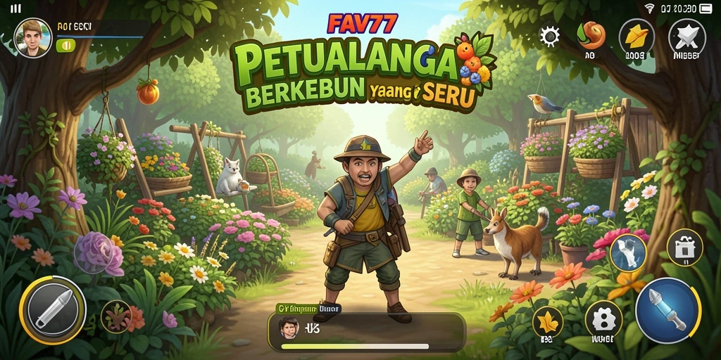 Screenshot gameplay FAV77 menampilkan kebun yang subur dan beragam tanaman.