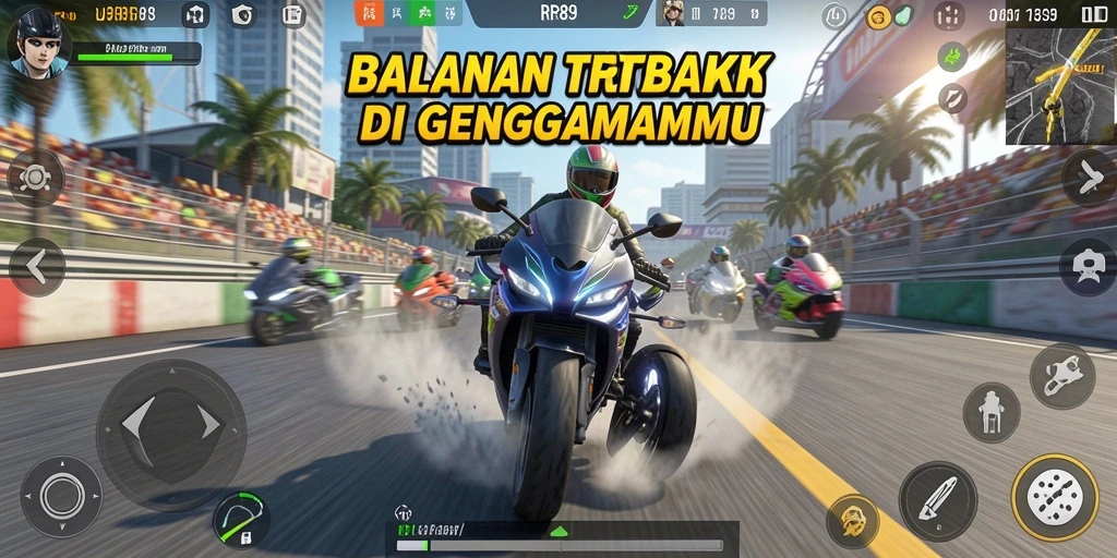 Tampilan gameplay menegangkan saat balapan motor di RR89.