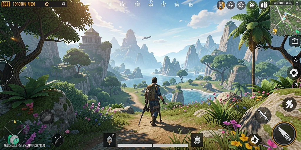 Tampilan gameplay WOW33 dalam dunia terbuka yang indah.